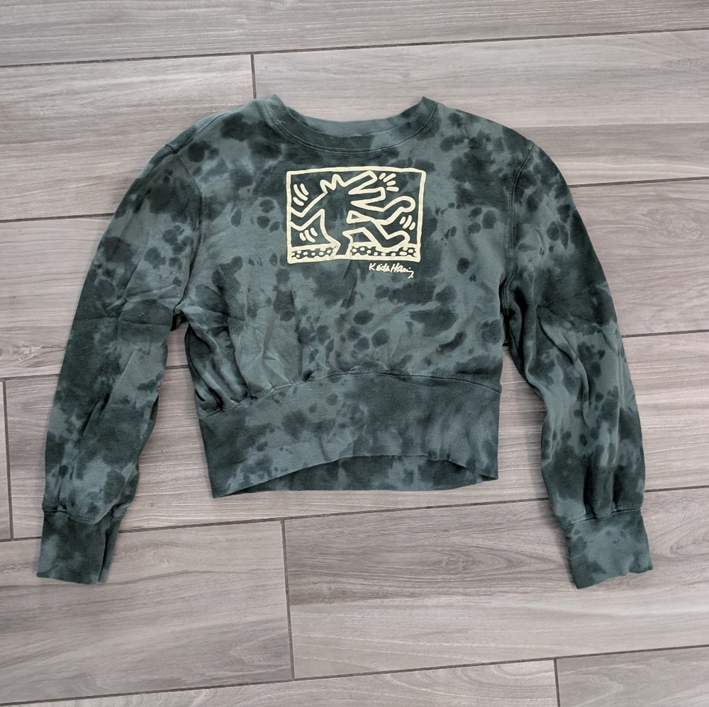 Keith Haring Graphic Dog Cropped Sweatshirt